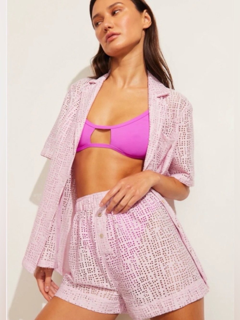 Negative Underwear Eyelet Lace Island Boxer and Shirt Set size XS in Lilac